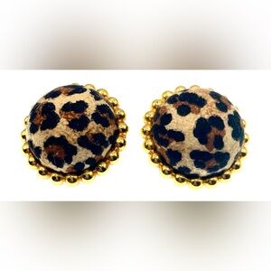 Vintage Signed Stewart Lucas New York Animal Print Gold Tone Clip On Earrings